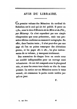 Mémoires du Cardinal de Richelieu. Tome 1. Annees 1610 a 1619. | Armand Jean du Plessis Richelieu