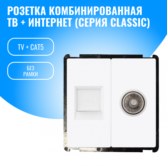 Розетка комбинированная ТВ + интернет Smart Aura модуль без рамки