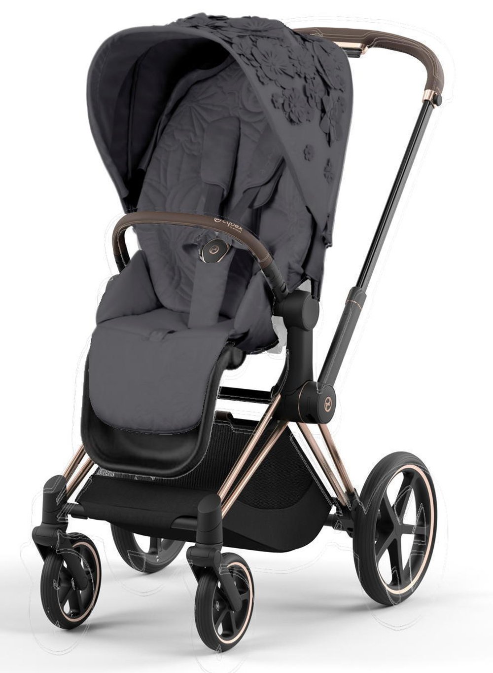 Коляска 2 в 1 Cybex Priam IV Rosegold Dream Grey (Simply Flowers Grey)