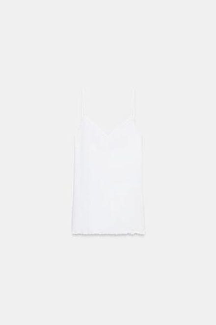 ZARA ХЛОПКОВАЯ МАЙКА НА БРЕТЕЛЯХ, БЕЛЫЙ