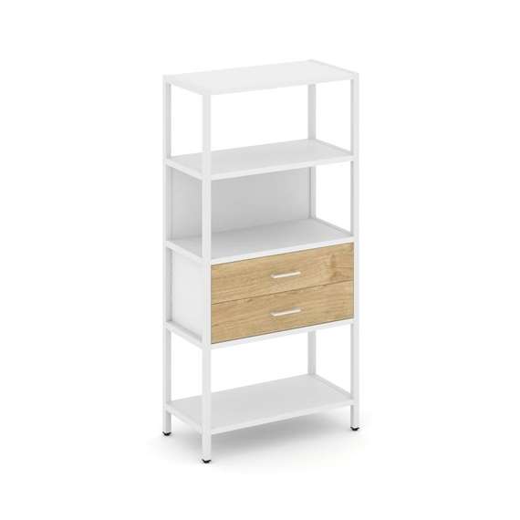 Shelf System Односекционный стеллаж четырехярусный с ящиками SN.STM-412 Белый/Тиквуд Светлый/Металл