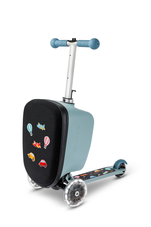 Чемокат Micro Luggage Junior LED морозный голубой с наклейками, лимитированная коллекция