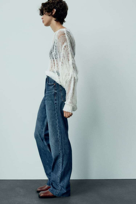 ZARA ДЖИНСЫ С ВЫСОКОЙ ПОСАДКОЙ TRF WIDE LEG, МОРСКОЙ СИНИЙ