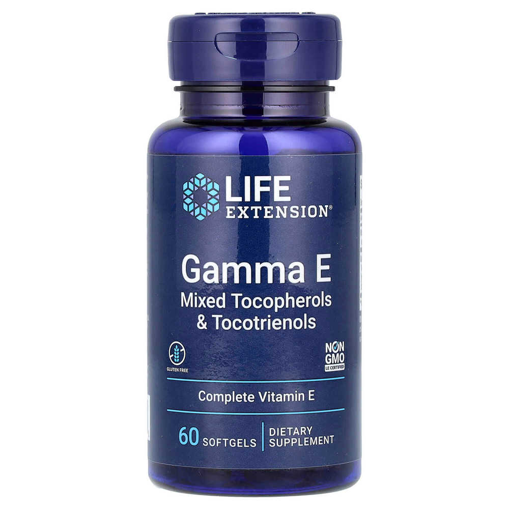 Life Extension, Gamma E, смесь токоферолов и токотриенолов, 60 мягких таблеток