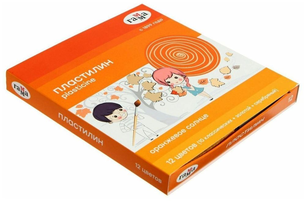 Пластилин классический ГАММА "Оранжевое солнце", 12 цветов, 10 классических + 1 золотой + 1 серебряный, 172 г, стек, 130520206