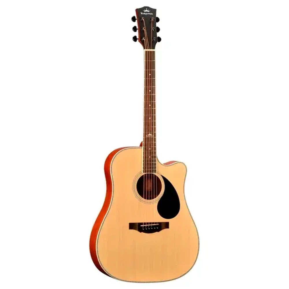 KEPMA D1C Glossy Natural акустическая гитара. Форма корпуса: Dreadnought. Топ: Шпон ситхинской ели/ Ель Энгельмана. Обечайка и задняя дека: Шпон даммара/Сапеле. Гриф: Нато/Окуме. Цвет: натуральный. Отделка корпуса: Глянец.