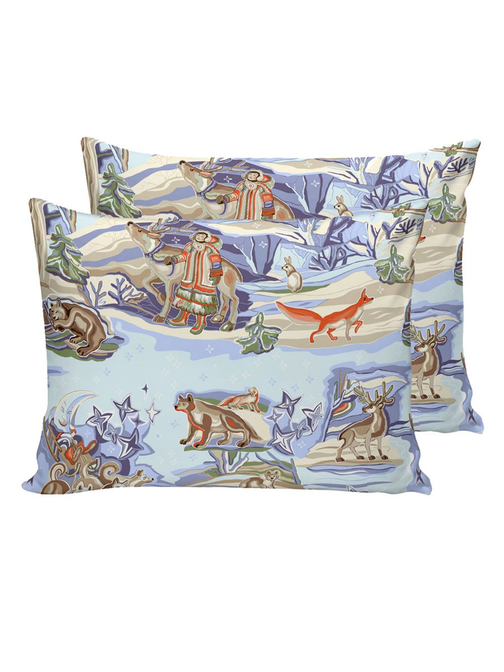 Постельное белье Сказка "Сказки севера" 2-спальный Наволочка 50х70 см 2 шт Простынь 240х215 см Пододеяльник 175х215 см, перкаль