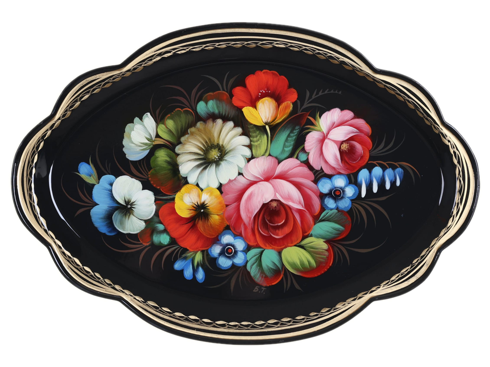Жостовский поднос декоративный, размер 32х22 см (A11), металлический