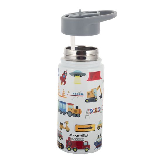 Термобутылка детская 480 мл. с трубочкой Kamille KM 2162 с 3D принтом