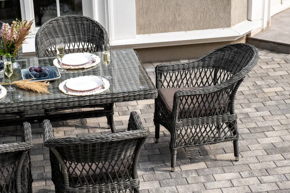 "Амароне" обеденная группа из искусственного ротанга на 6 персон, цвет графит