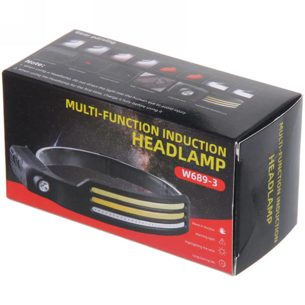 Фонарь налобный светодиодный 1COB + 1W 6 режимов. аккумуляторная батарея 800mAh, USB