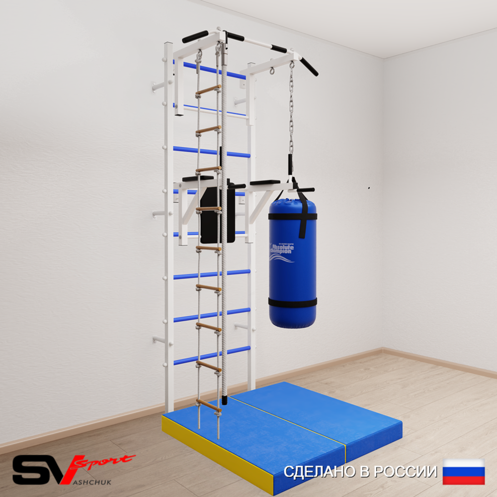 Шведская стенка Sv Sport 5756 (Турник стандарт/Брусья/Канат/Лестница/Цепь/Мешок 22кг/Мат 1м)