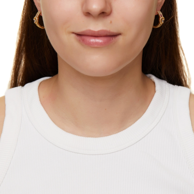 Серьги-кольца Мульти Кристальные Сердца