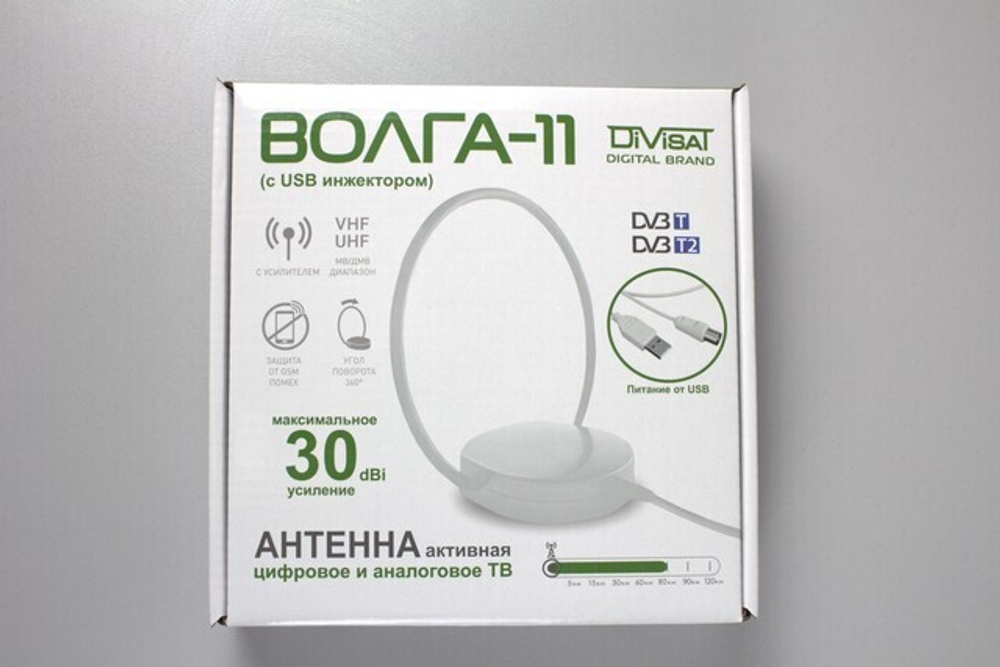 Антенна комнатная ВОЛГА-11 Ky-30Дб питание USB 3-метра с присоской