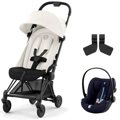 Коляска Cybex Coya Matt Black Frame Cloud G i-Size Ocean Blue Plus 2 в 1 Off White с дождевиком и бампером