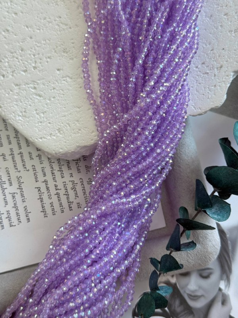 Рондели 3 мм, сирень, нить 31 см