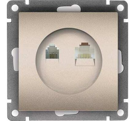 Розетка компьютерная+телефонная "UNIVersal" серия "Афина", с/у, 1А, RJ45, RJ12, шампань (еврослот) (