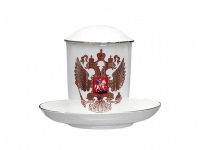 Бокал с блюдцем и с крышкой 380 мл форма Снежное утро рисунок Двуглавый орел арт. 81.15546.00.1