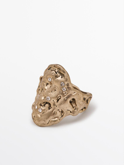 Massimo Dutti Кольцо из камня со стразами, золотистый