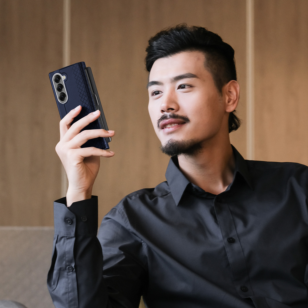 Чехол синего цвета с премиальной искусственной кожи с MagSafe от Dux Ducis для Samsung Galaxy Z Fold 7, серия Bril Series Case (версия с S Pen)