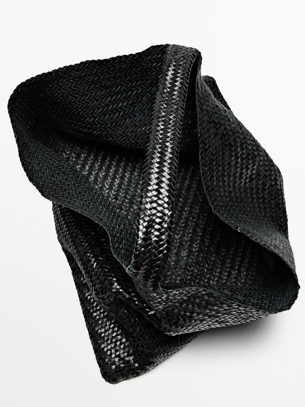 Massimo Dutti Большая плетеная сумка-шопер из кожи наппа, черный