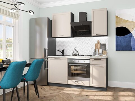 Прямая модульная кухня Барселона-06 Кашемир - Graphite 2140*1600*600