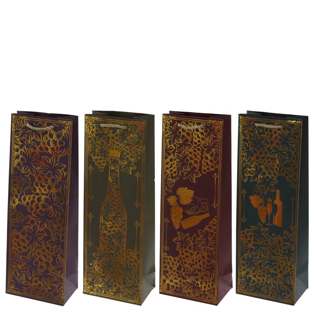 GAEM Пакет подарочный для бутылок (бумага 210г/м2, блок 12шт), L13 W8,5 H36 см, 4в.