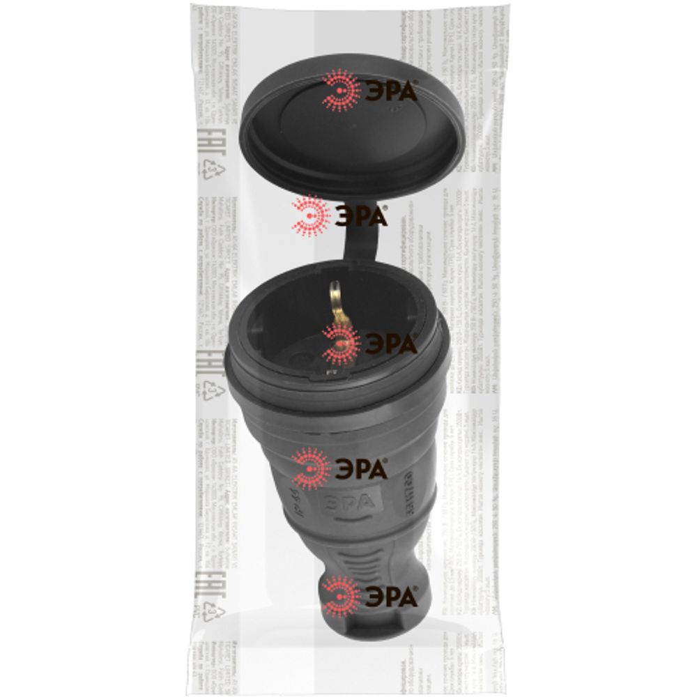 Розетка ЭРА R8-B-IP44 каучуковая c заземлением прямая 16A IP44 черная