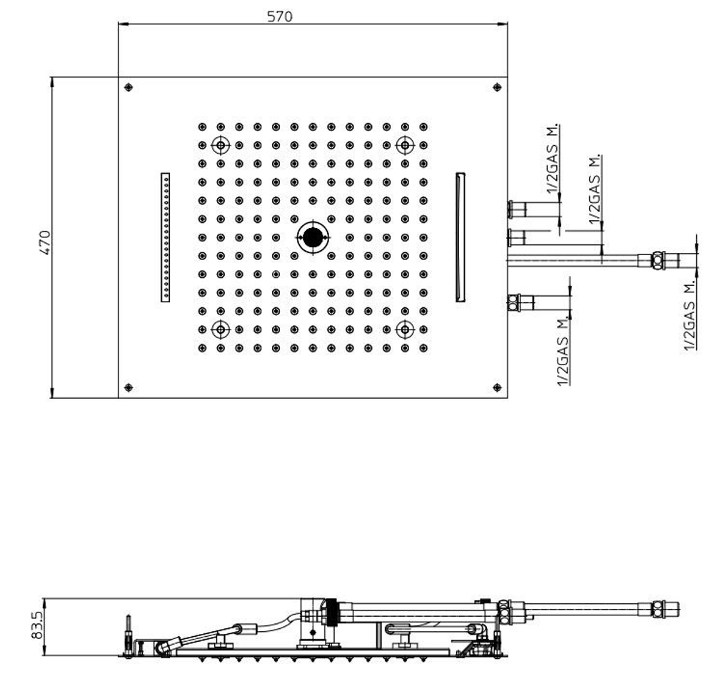 Bossini Dream Multifunction верхний душ 570х470 мм с функциями: тропический душ, каскад, каскад-гребень, распылитель, Led RGB, цвет хром