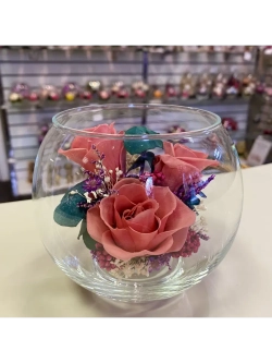 натуральные кустовые розы в стекле, вакуум*
