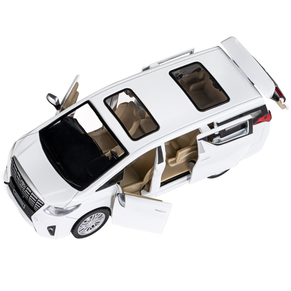 Модель 1:29 Toyota Alphard, белый, откр. передние и боковые, багажник, свет, звук