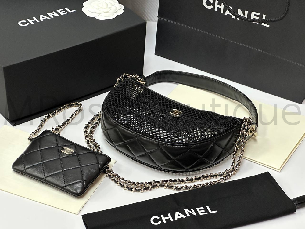 Женская сетчатая сумка Chanel черного цвета