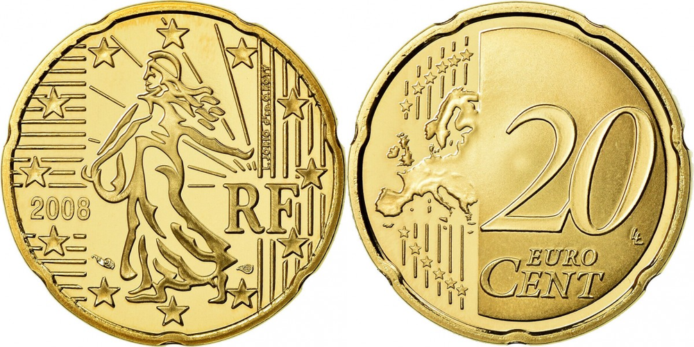 Франция 20 евроцентов, 2007-2023 XF