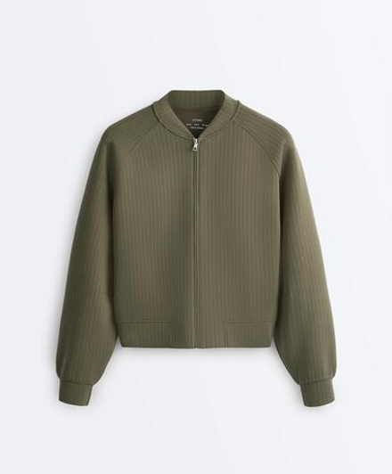 Oysho Куртка-бомбер в полоску, хаки