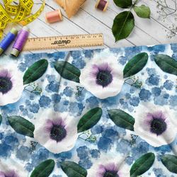 Ткань футер 2-х нитка большие петуньи на фоне неба