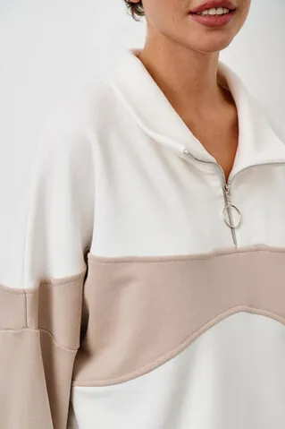 Олимпийка колор-блок бюстье цвета серо-беж/крем