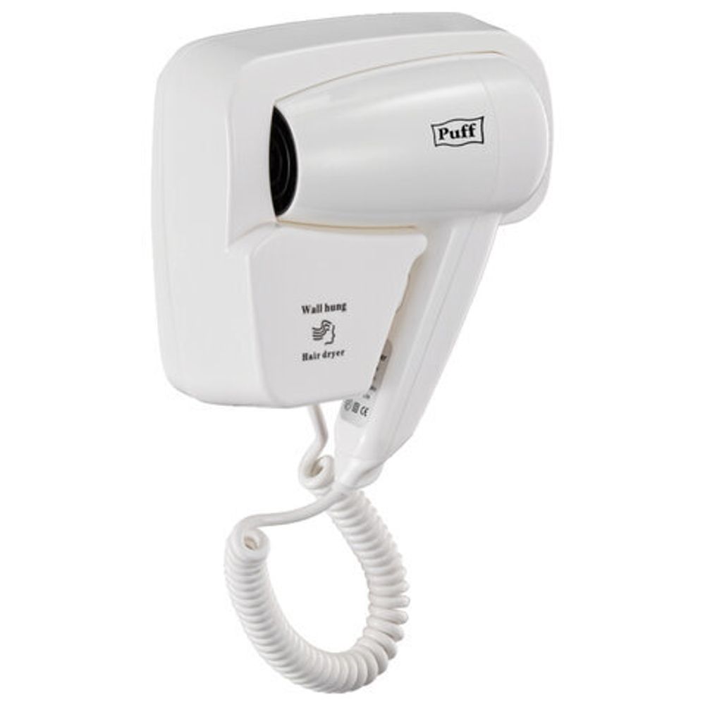 Фен для волос настенный PUFF-1200, 1200 Вт, пластик, 2 скорости, белый, 1405.001