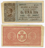 Банкнота Италия 1 лира 1914 год 169 388847. VF