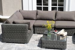 "Лунго" трансформирующаяся лаунж-зона из искусственного ротанга, цвет графит