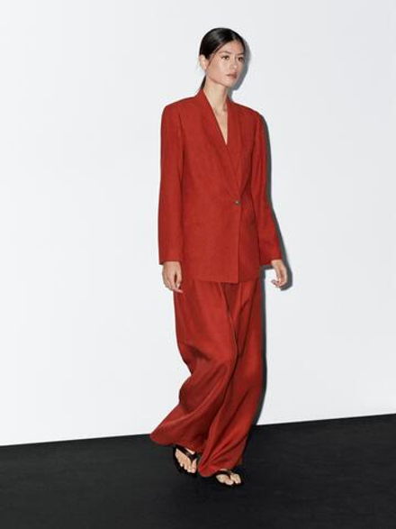 Massimo Dutti Брюки прямого кроя с двойными защипами, красный