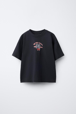 ZARA ФУТБОЛКА С ПРИНТОМ «СЕРДЕЧКИ», ТЕМНЫЙ АНТРАЦИТ