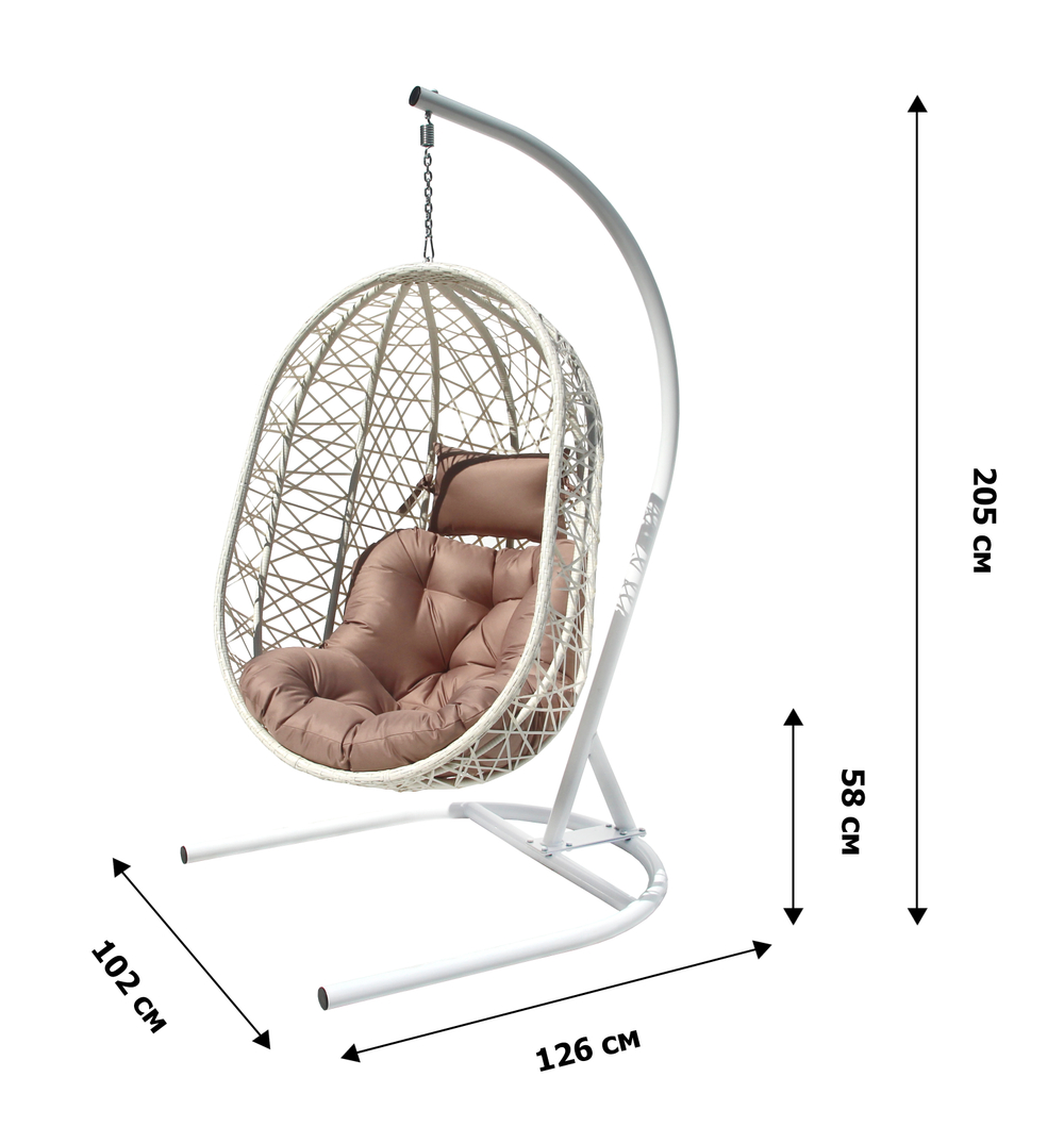 Кресло подвесное Кокон XL арт.D52-МТ002 (стойка+основание.бел.,корзн.бел.,подуш.беж. 3уп. (В))