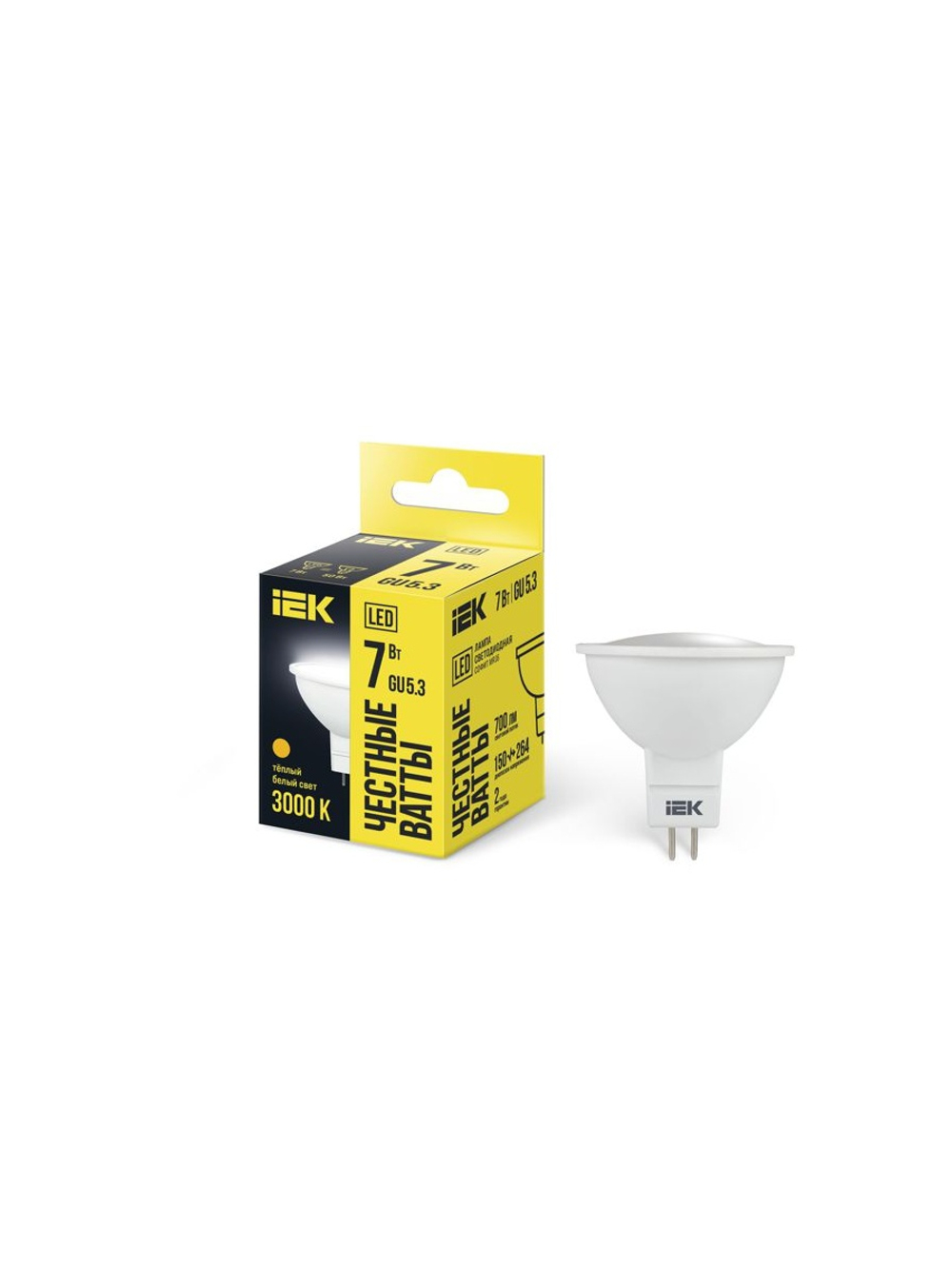 Лампа светодиодная MR16 7Вт 3000К тепл. бел. GU5.3 630лм 230-240В IEK LLE-MR16-7-230-30-GU5