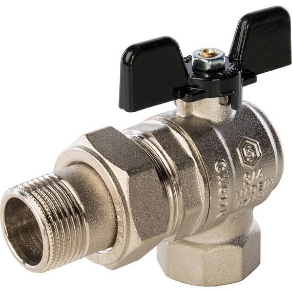 Кран шаровый со сгоном STOUT Н-В 3/4&quot; угловой бабочка полнопроходной 32831