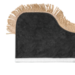 Шторы спального места с прихватами "Кисти" красные в кабину Volvo, Scania, MAN, DAF, Merc, Камаз, Sitrak, Shacman, Foton, FAW. Высота 1,5м, ширина одной стороны - 1,15м. Блэкаут, велюр. Черный цвет с бежевой бахромой и красными кистями