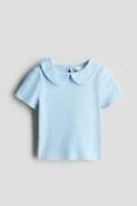 H&M Футболка в рубчик с принтом, голубой