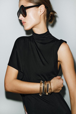 ZARA НАБОР ИЗ 5 ЭЛАСТИЧНЫХ КОМБИНИРОВАННЫХ БРАСЛЕТОВ, ЗОЛОТОЙ/СЕРЕБРЯНЫЙ