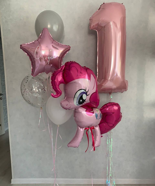 Фигурка пони, большая цифра , фонтан с шарами( любая ваша надпись на звезде в подарок )