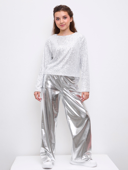 Костюм брючный праздничный с пайетками для девочки серебро
