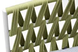 "Диего" диван 2-местный плетеный из роупа, каркас алюминий светло-серый (RAL7035) муар, роуп салатовый меланж круглый, ткань светло-серая